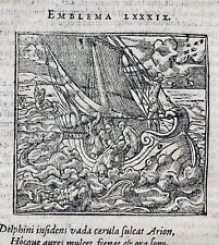 Caravelle 1614 Dauphin Gravure Navire Alciati Emblemata Navigation Arion