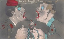 D2060) WW1 MILITARE SATIRICA TRE I DUE LITIGANTI TERZO GODE TIRAPUGNI