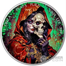 DIA DE LOS MUERTOS Santa Muerte Libertad 1 Oz Moneda Plata Mexico 2024