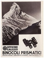 PUBBLICITA' 1938 GALILEO BINOCOLI PRISMATICI OFFICINE CERVINO ALPINISMO MILITARI