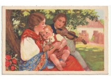 1940 mamma papà bambino cavallo giocattolo musica violino cartolina d'epoca