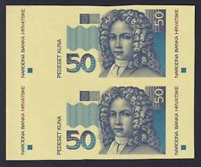 Due Banconote Non Tagliate Croazia 50 kuna 1993 P-33pp Prova Progressiva FDS/UNC