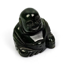 SCULTURA STATUETTA Orientale Piccolo Buddha in giada spinacio da Collezione 900