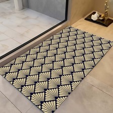 Tappeto bagno art deco blu navy, beige motivo ventaglio, tappetino bagno moderno, elegante