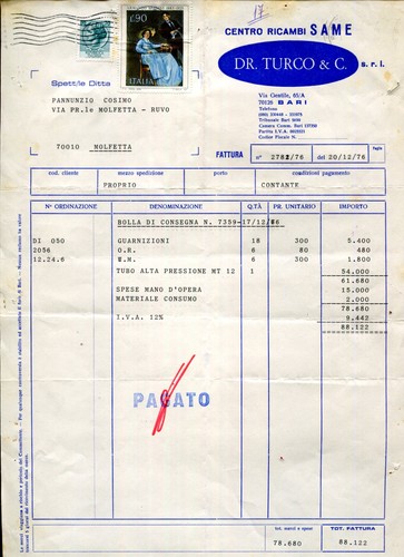 Fattura commerciale 1976 - commerciale, 1976-dr