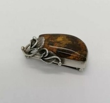 Spilla donna ambra baltica e argento 925 brunito naturale  gioiello