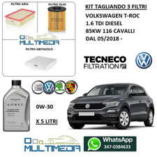 TAGLIANDO 3 FILTRI OLIO ORIGINALE 0W30 VOLKSWAGEN T-ROC 1.6 TDI 116 CV 85KW