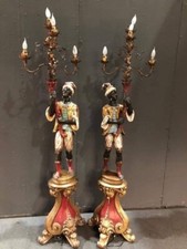 N.2 Moretti Veneziani in legno intarsiato, porta lampadario a foglia oro