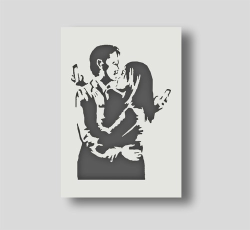 Banksy mobile lovers stencil - mobile,