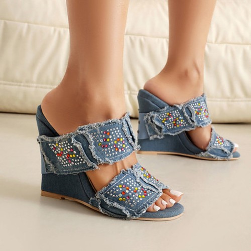 Sandali donna denim - , zeppa