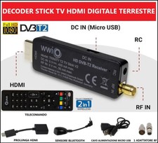 Stick Tv HD DVB-T2 HEVC Mini Decoder Digitale Terrestre Con Telecomando 2 in 1