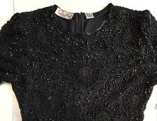 BELLO! Abito da cocktail formale vintage Laurence Kazar nero in seta con perline taglia media