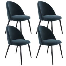 Set di 4 sedie imbottite da pranzo ufficio in velluto gambe metallo blu
