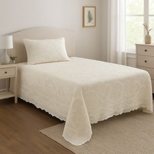 Copriletto matrimoniale Puro Lino Ricamato Mano al Burano Grappolo Elegante Luss