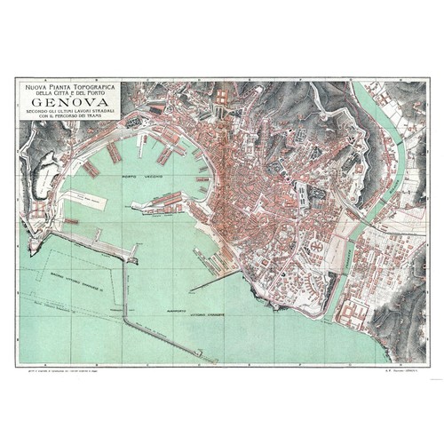 Mappa storica genova italia - -,