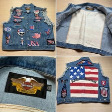 Gilet motociclista Harley Davidson denim toppe ricamate bandiera USA logo 3XL personalizzato