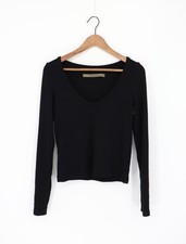 Maglia ENZA COSTA manica lunga scollo a scoop nero S $164 C1 274