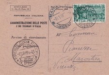 Ponte di Bassano 1948, n. 592 15 lire isolate su avviso di ricevimento