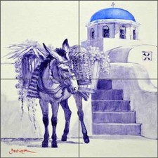 Piastrella Mediterranea Backsplash Ceramica Murale Senkarik Asino Bray Art MSA198