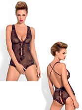 lingerie intima donna sexy body in pizzo con bottoncini in perle aperto black 