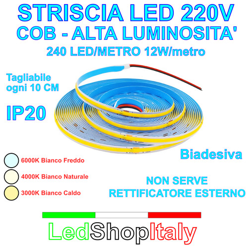Striscia led 220v cob 12w - cob, 12w/m