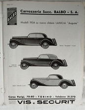 CARROZZERIA BALBO SU CHASSIS LANCIA AUGUSTA 1934 PUBBLICITA' CABRIOLET SPIDER
