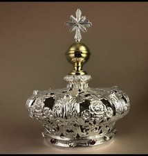 Corona per Madonna imperiale Ottone Antica Cesello 14,5Cm Diametro Crown 