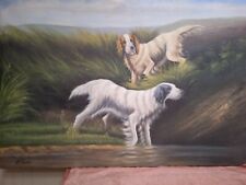Quadro cani animali paesaggio Dipinto a Mano Olio Su Tela  60x90 CM con telaio