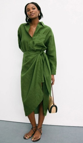 Abito midi camicia - lino, verde