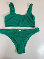 Set bikini Primark 2 pezzi costume da bagno testurizzato stropicciato taglia top 10 fondo 12 verde
