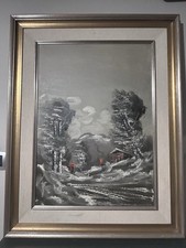 Dipinto Olio Si Tela Paese Di