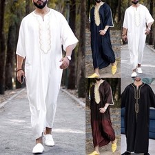 Uomo Righe Jubba Kaftano Dishdash Saudita Arab Muslim-Clothing Maxi Robe-New