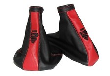 ALFA ROMEO 147  CUFFIA CAMBIO e leva FRENO in pelle nera e rossa + ricamo nero