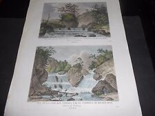 1784 INCISIONE RAME CASCATA COLORATA A MANO BELLEGARDE FRIBURGO SVIZZERA