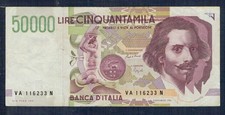 REPUBBLICA ITALIANA  - Banconota  50.000 LIRE BERNINI  2° TIPO  1992  - Gian 2