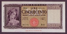 ITALIA 500 LIRE Banconota 1947