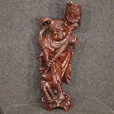 Scultura orientale statua in legno stile antico cinese busto anni 60' lampada