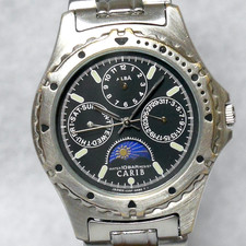 Bracciale SEIKO ALBA CARIB V33F 1991 quadrante nero sole e luna triplo calendario Giappone
