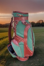 Borsa da golf vintage rara Ben Hogan verde tela e pelle 6 vie con copertura antipioggia