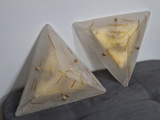 Coppia 2 Grandi Plafoniere Lampadari Applique Vetro Murano Oro Sylcom Italy 45cm