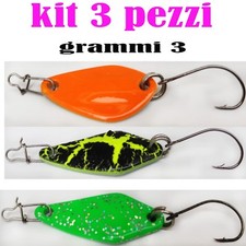 kit 3 ondulanti pesca trota lago mini spoon con amo cucchiaini esca artificiale