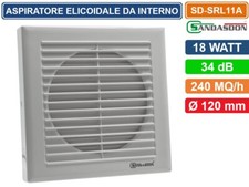 ASPIRATORE ELICOIDALE DA INTERNO MONTAGGIO A PARETE 18W COPERTURA 240MQ/H IPX4