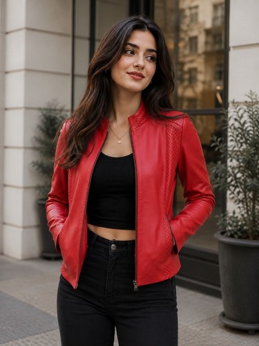 Giacca donna rossa vera - , pelle