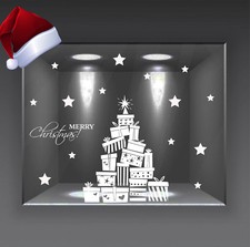 adesivi vetrine negozi vetrofanie wall stickers albero di natale stelle a0673