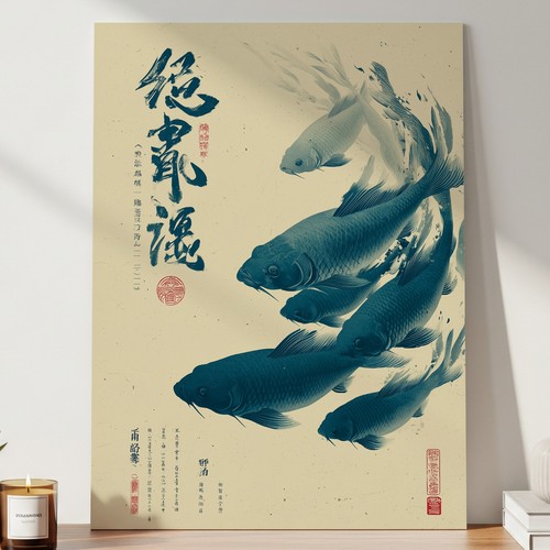 Poster koi carpe blu cerchio - carpe,