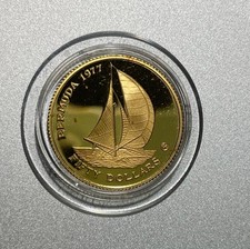 1977 Bermuda Mezza Sterlina Oro Gold 50 Dollari Proof Jubilee Elisabetta II