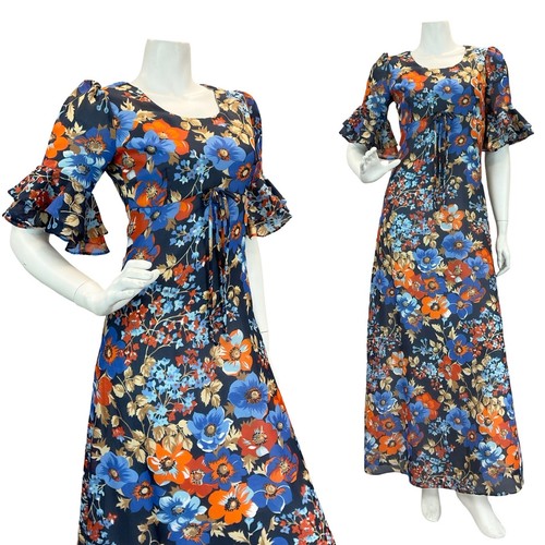 Maxi abito vintage anni blu - vintage,