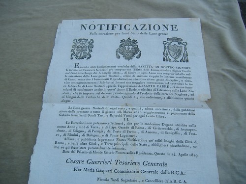 Pontifical manifesto rome 1819 - pontifical,