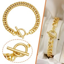 Bracciale catena grossa in acciaio inox colore oro con chiusura a T