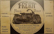 PUBBLICITA' 1919 MOTO FRERA TRADATE COMO MOTOCICLETTA BICICLETTA PNEUS DUNLOP
